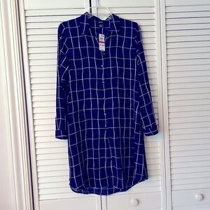 Alfani Navy Blue Grid Pattern Tunic long Top or Dress. NWT size can